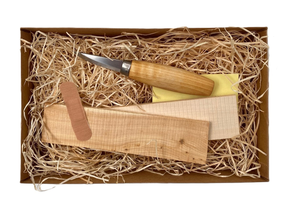 Allt i ett - presentbox - Slöjdkniv, slöjdämnen och slippapper