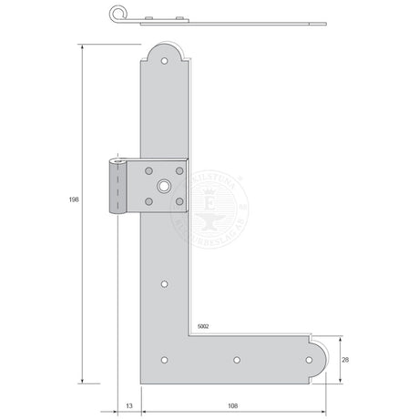 Vinkelgångjärn 5002 (1850-tal) nitar H-nedre/V-övre